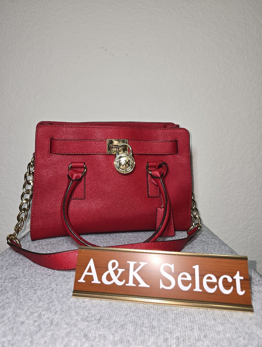 Hamilton by Michael Kors, Red Leather with Gold Hardware - Picture 2 of 15